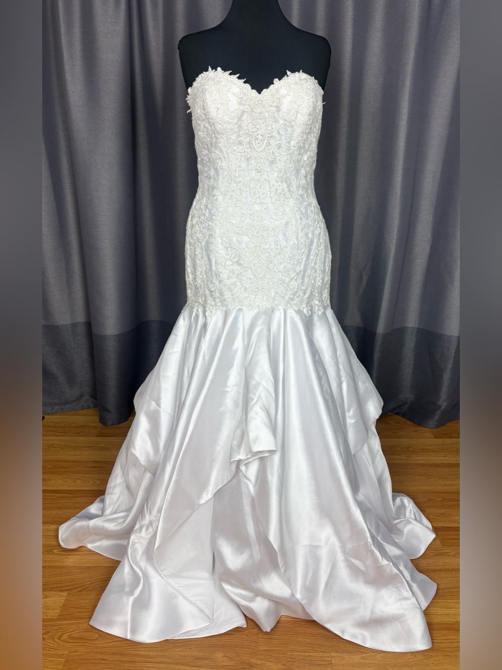 NWT Alfred Angelo White Strapless Lace Mermaid Bridal Wedding Gown Dress 16